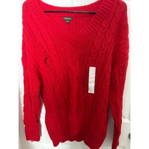Wild Fable Women Red Distressed Cable Knit Long Sleeve Sweater Size Medium